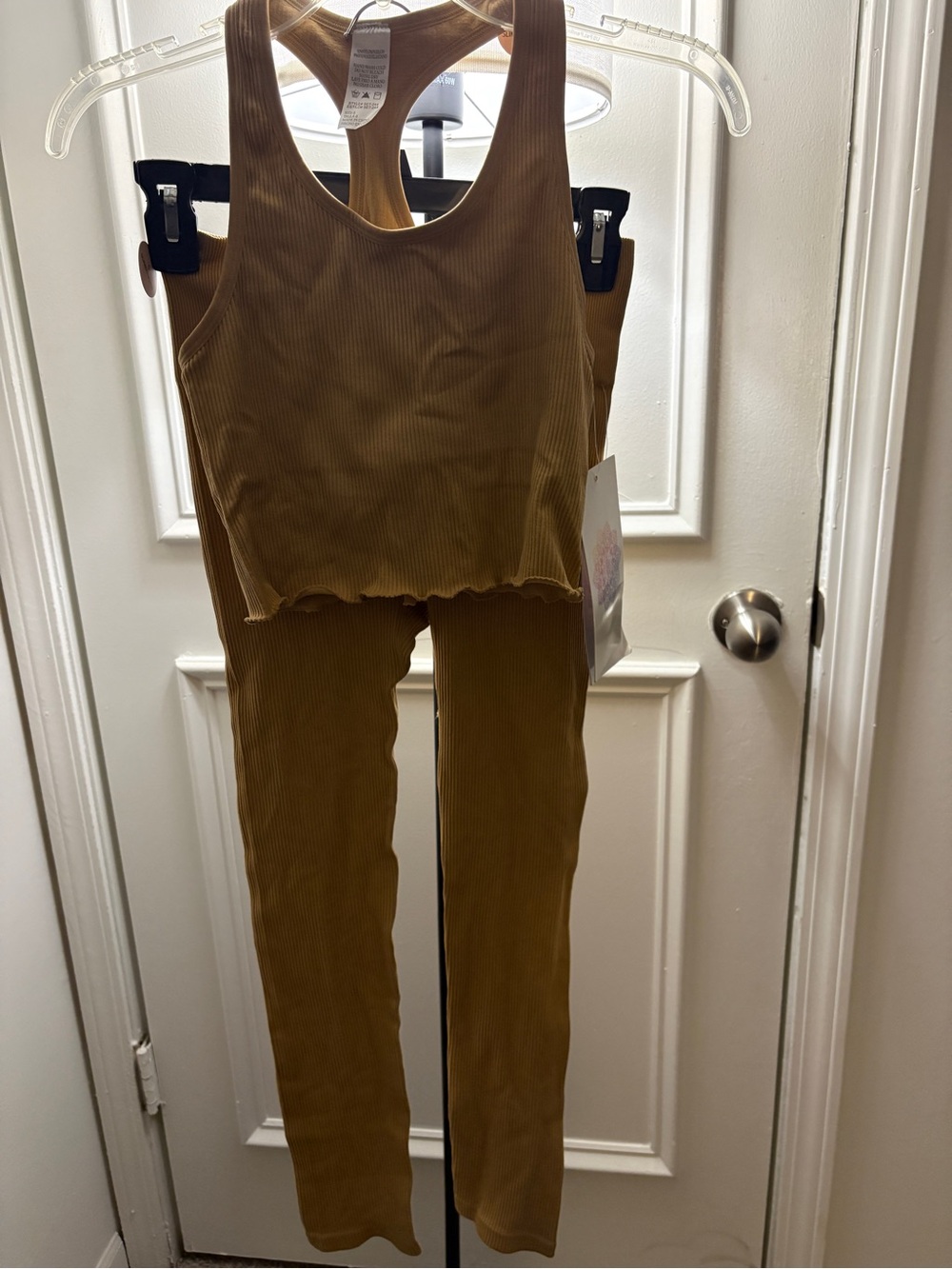 Ribbed Tank & High-Rise Leggings Set in Camel